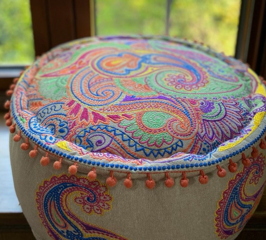 Embroidery Indian Style Bohemian Floor Pouf / Ottoman 