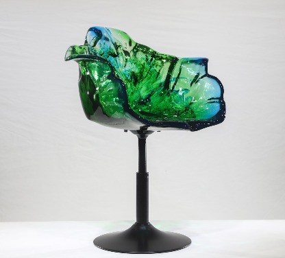 Hand Crafted Marbling Flower Bar Stool 